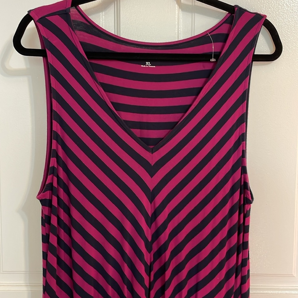CROFT & BARROW BLOUSON STRIPED DRESS PURPLE SLEEVELESS RAYON/SPANDEX SIZE XL